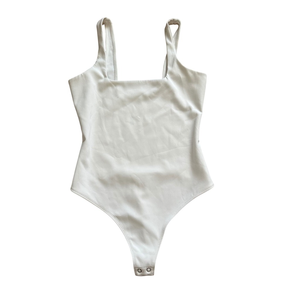 Good American White Square Neck Thong Bodysuit Size 2 Sleeveless Tank Top